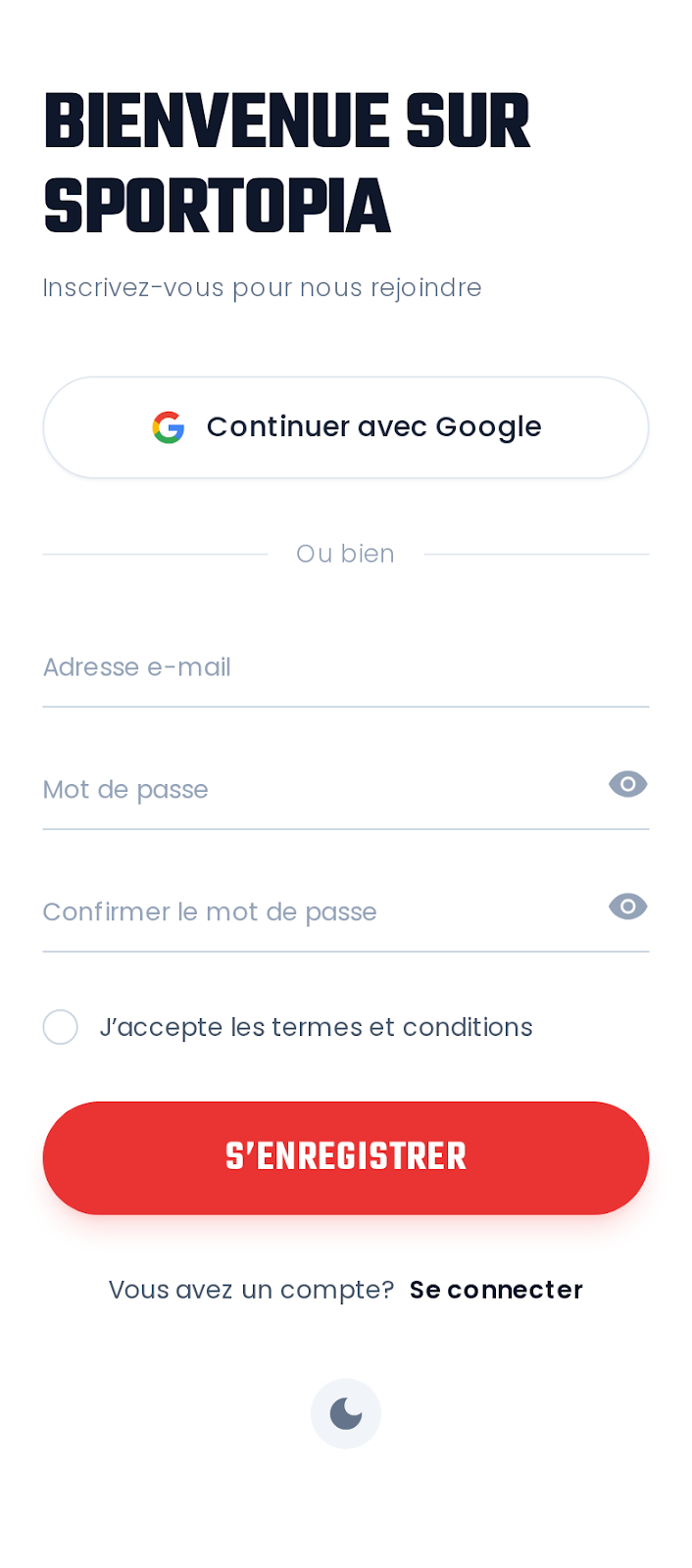 Sportopia quick registration screen